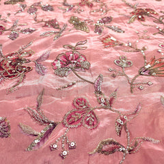 Mehraab Coral Pink Color on Crepe with Embroidered Multicolor Floral & Butterfly Motifs
