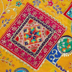 Tarkashi Mustard Base Crepe with Multicolor Floral Embroidered Motifs