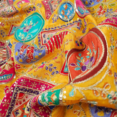 Tarkashi Mustard Base Crepe with Multicolor Floral Embroidered Motifs
