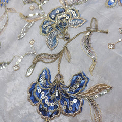 Mehraab Ice Blue Color on Crepe with Embroidered Multicolor Floral & Butterfly Motifs