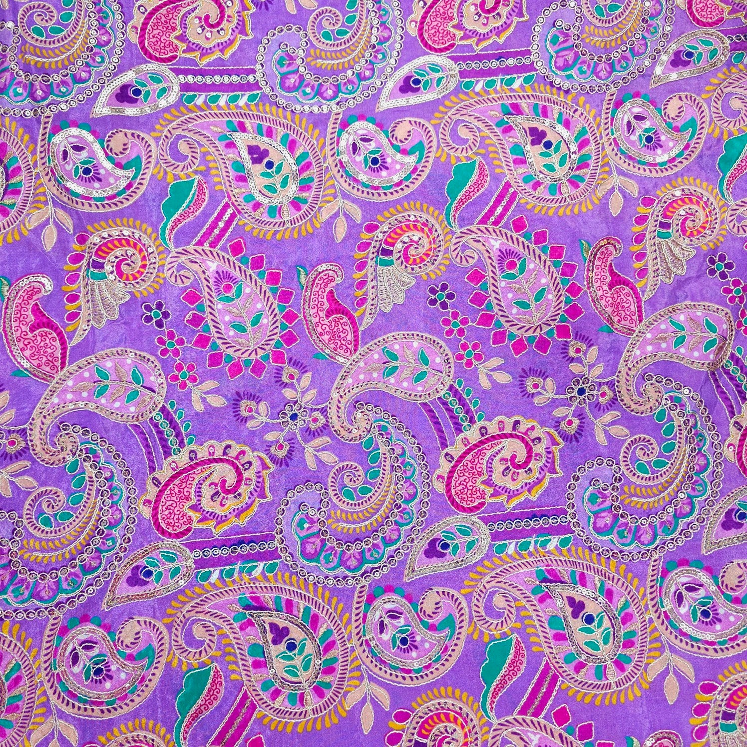 Mehraab Light Lilac Crepe with Embroidered Multicolor Paisely Motifs