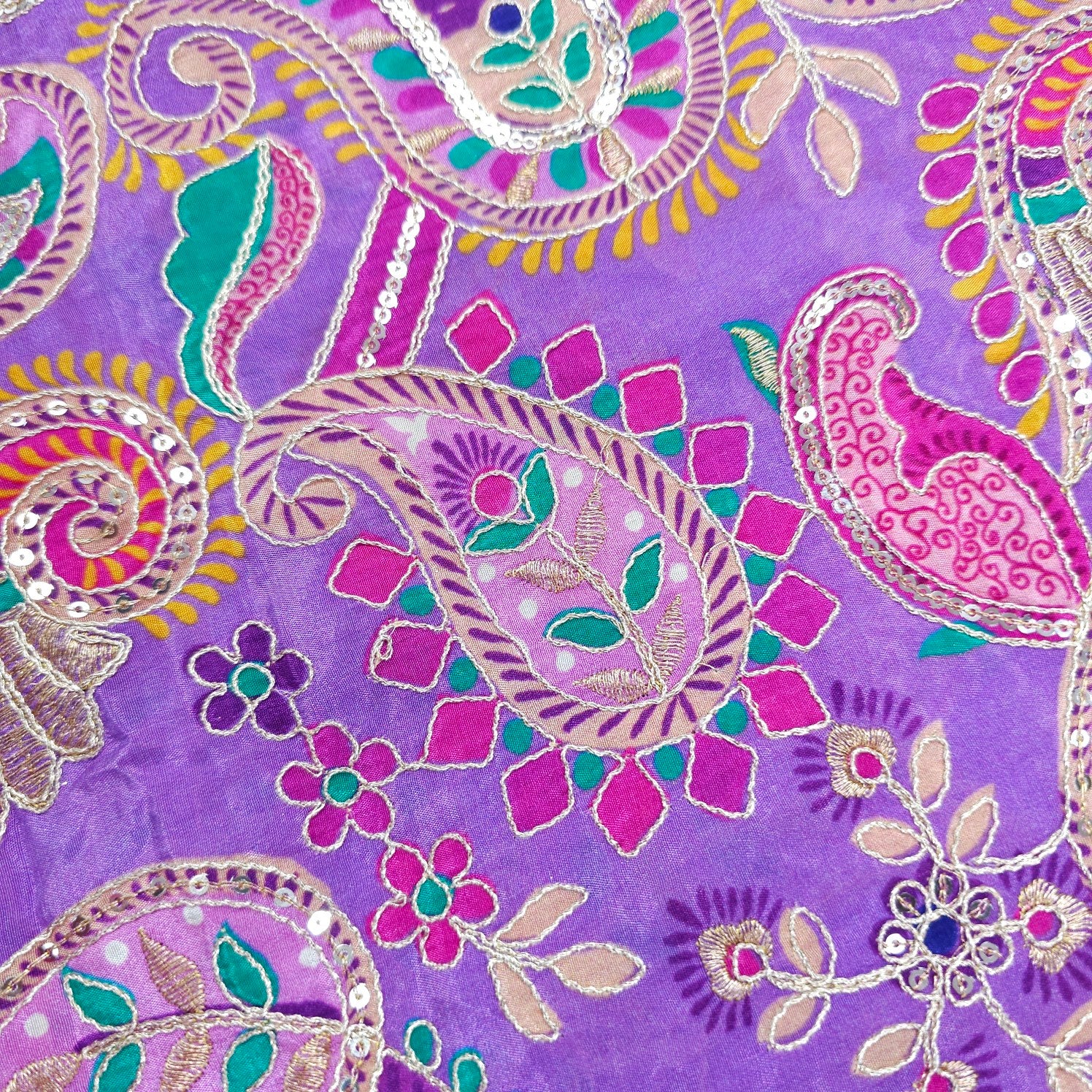 Mehraab Light Lilac Crepe with Embroidered Multicolor Paisely Motifs