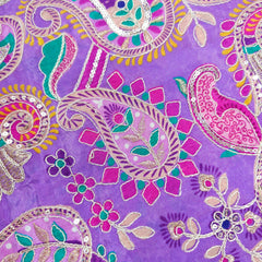 Mehraab Light Lilac Crepe with Embroidered Multicolor Paisely Motifs