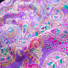 Mehraab Light Lilac Crepe with Embroidered Multicolor Paisely Motifs