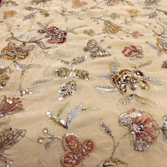 Mehraab Beige Color on Crepe with Embroidered Multicolor Floral & Butterfly Motifs