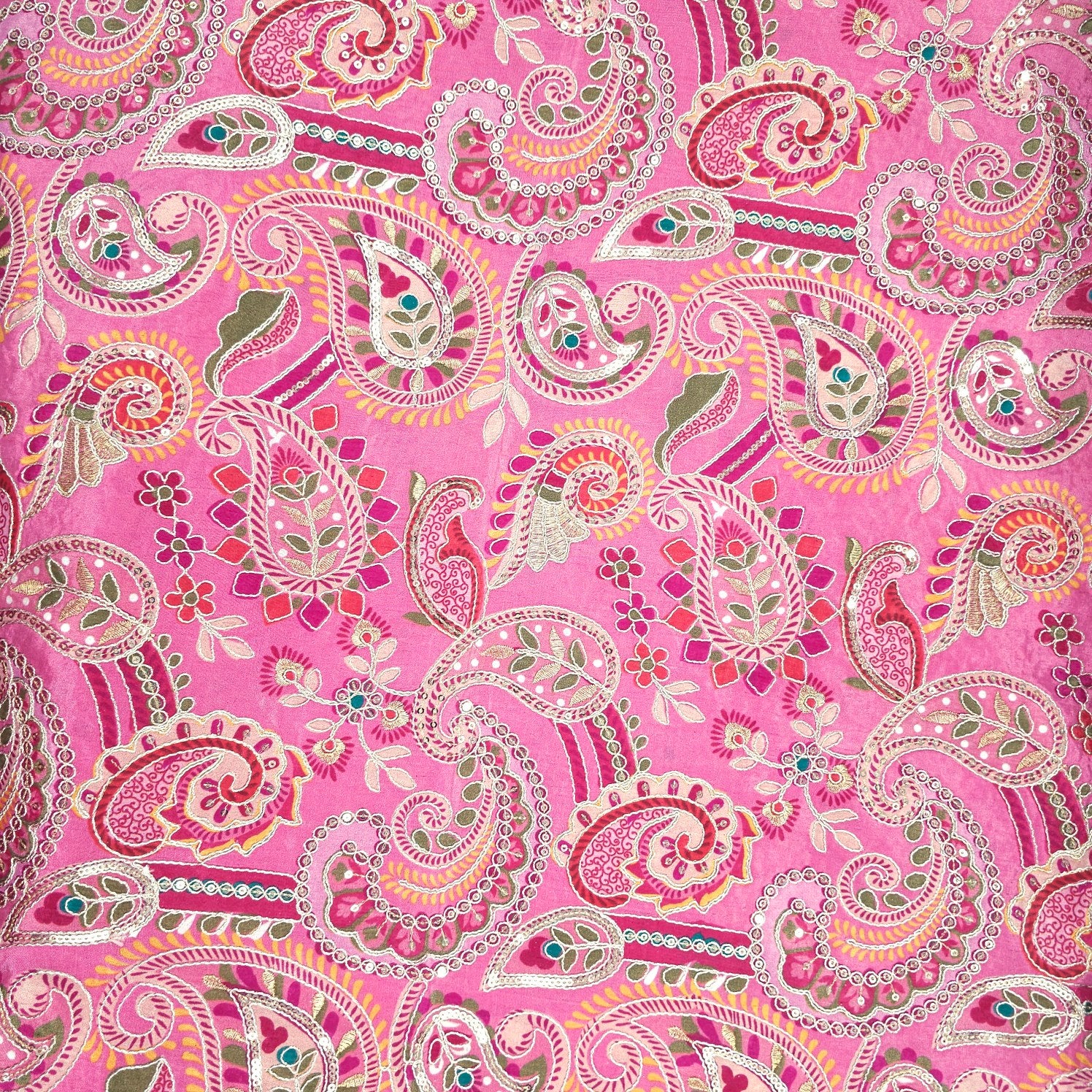 Mehraab Pastel Pink Crepe with Embroidered Multicolor Paisely Motifs