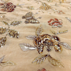 Mehraab Beige Color on Crepe with Embroidered Multicolor Floral & Butterfly Motifs