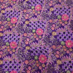 Embroidered Zari & Sequins Work Crepe with Floral & Geometric Position Print  - Purple Color