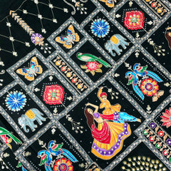 Navratri Dandiya Special Crepe Print with Embroidered Sequins - Black