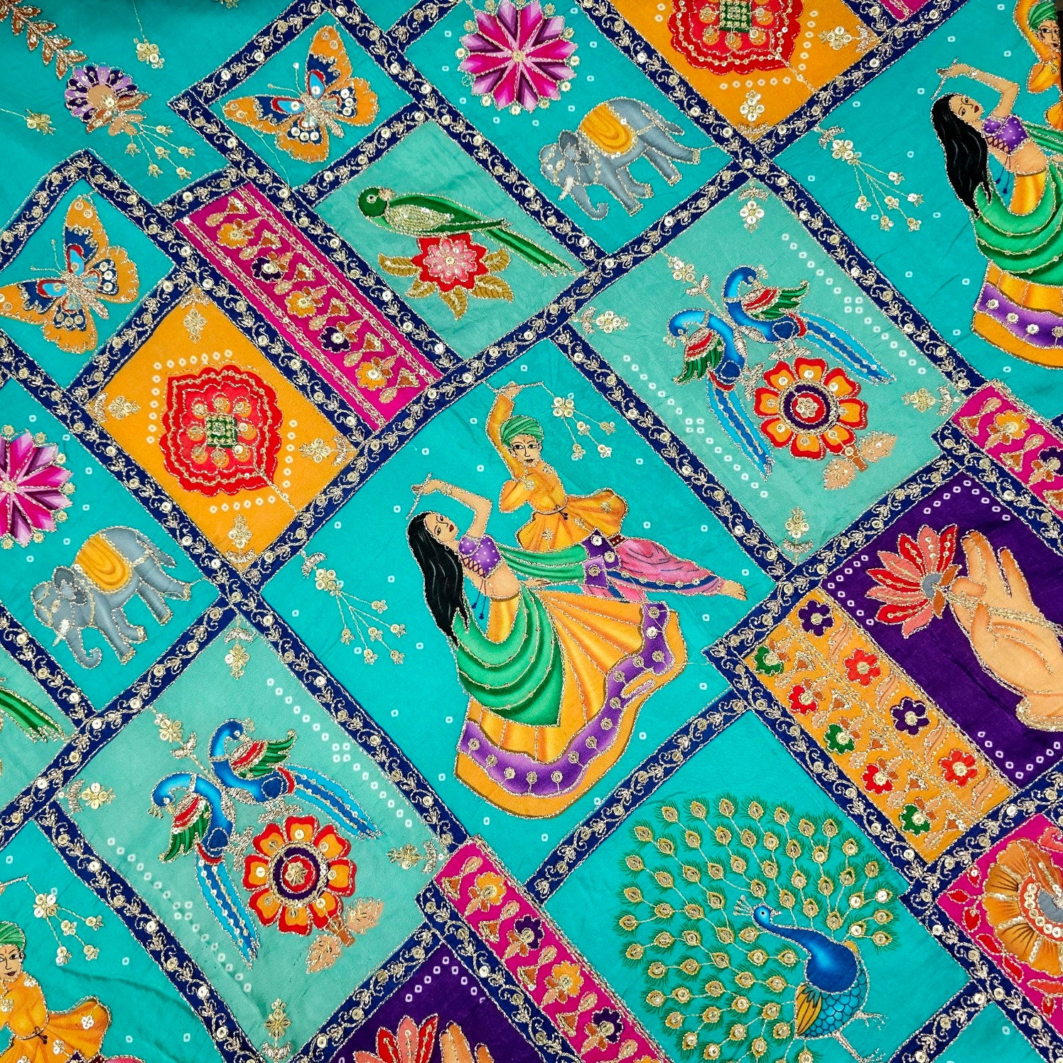 Navratri Dandiya Special Crepe Print with Embroidered Sequins - Turquoise Blue