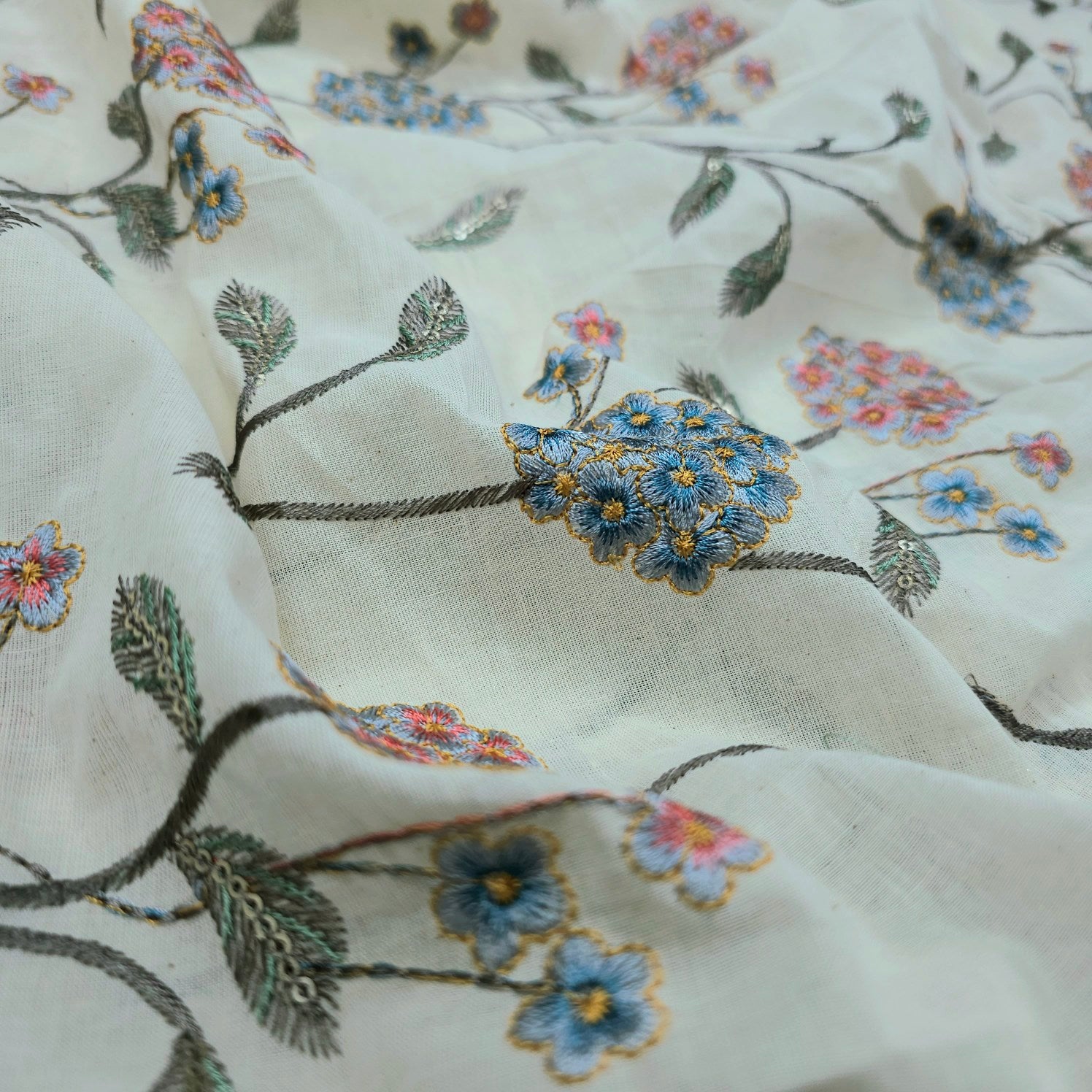 Noorban Off - White Base Cotton with Multicolor Floral Veil Pattern