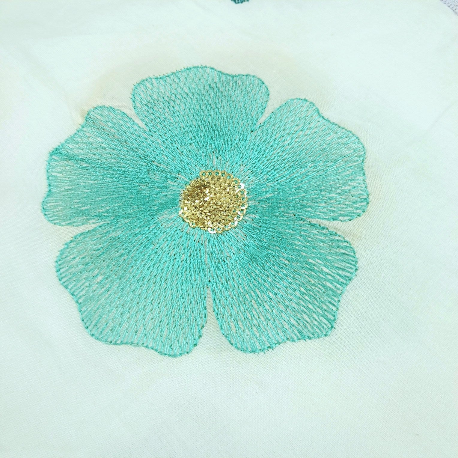 Rangeen Kaliyan Floral Multicolor Threadwork on White Cotton Base