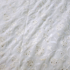 Embroidered Off - White Dyeable Georgette Fabric with Floral work & Sequin Highlights