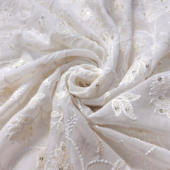 Embroidered Off - White Dyeable Georgette Fabric with Floral work & Sequin Highlights