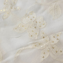 Embroidered Off - White Dyeable Georgette Fabric with Floral work & Sequin Highlights