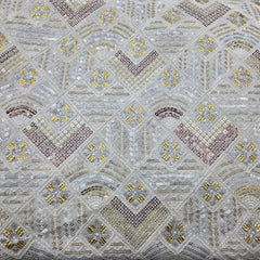 Multicolor Sequin Work Dyeable Georgette Fabric with Geometric Pattern
