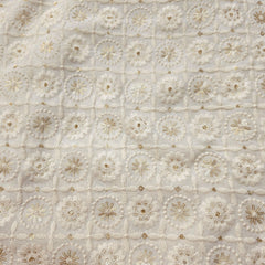 Embroidered Off-White Dyeable Georgette with Floral Threadwork & Sequin Highlights