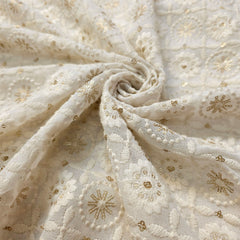 Embroidered Off-White Dyeable Georgette with Floral Threadwork & Sequin Highlights