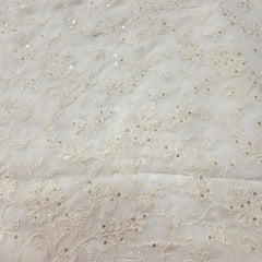 Embroidered Off-White Dyeable Georgette with Floral Threadwork & Sequin Highlights