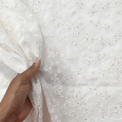 Embroidered Off-White Dyeable Georgette with Floral Threadwork & Sequin Highlights