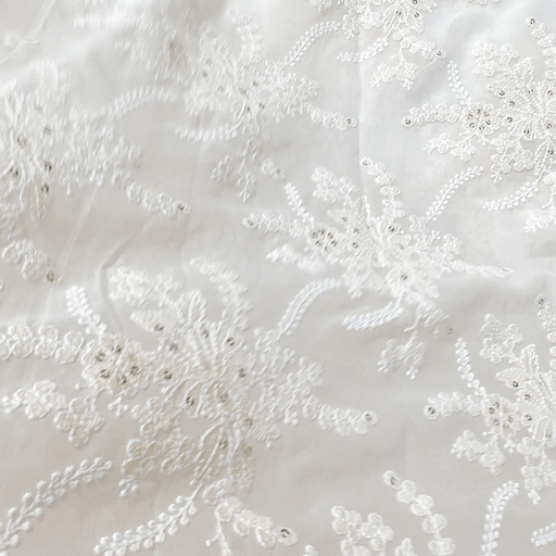 Embroidered Off-White Dyeable Georgette with Floral Threadwork & Sequin Highlights
