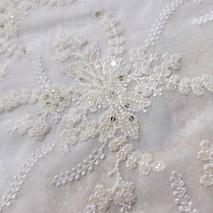 Embroidered Off-White Dyeable Georgette with Floral Threadwork & Sequin Highlights