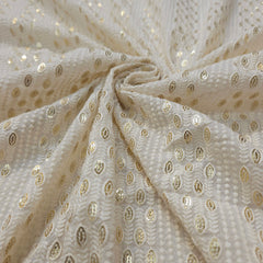 Embroidered Off-White Dyeable Georgette with Linear Floral Threadwork & Sequin Highlights