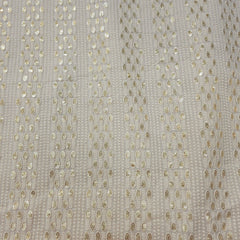 Embroidered Off-White Dyeable Georgette with Linear Floral Threadwork & Sequin Highlights