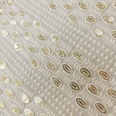 Embroidered Off-White Dyeable Georgette with Linear Floral Threadwork & Sequin Highlights