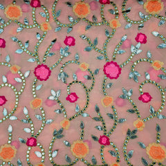 Zarqa Georgette Gota Patti Fabric on Pastel Orange Base