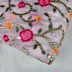 Zarqa Georgette Gota Patti Fabric on White Base