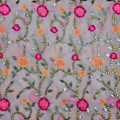 Zarqa Georgette Gota Patti Fabric on White Base