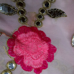 Zarqa Georgette Gota Patti Fabric on White Base