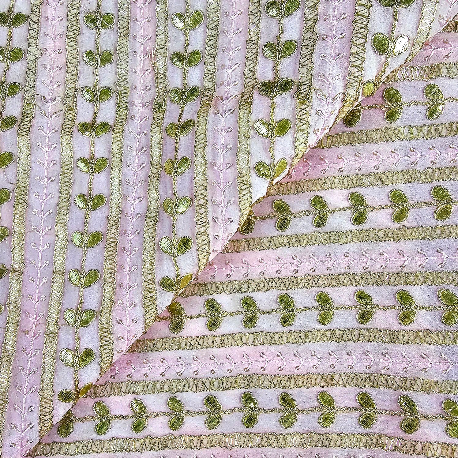 Kaneri Georgette Gota Patti Fabric on Pale Pink Base