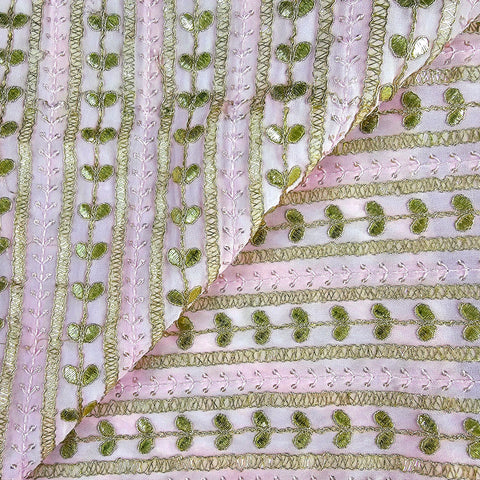 Kaneri Georgette Gota Patti Fabric on Pale Pink Base