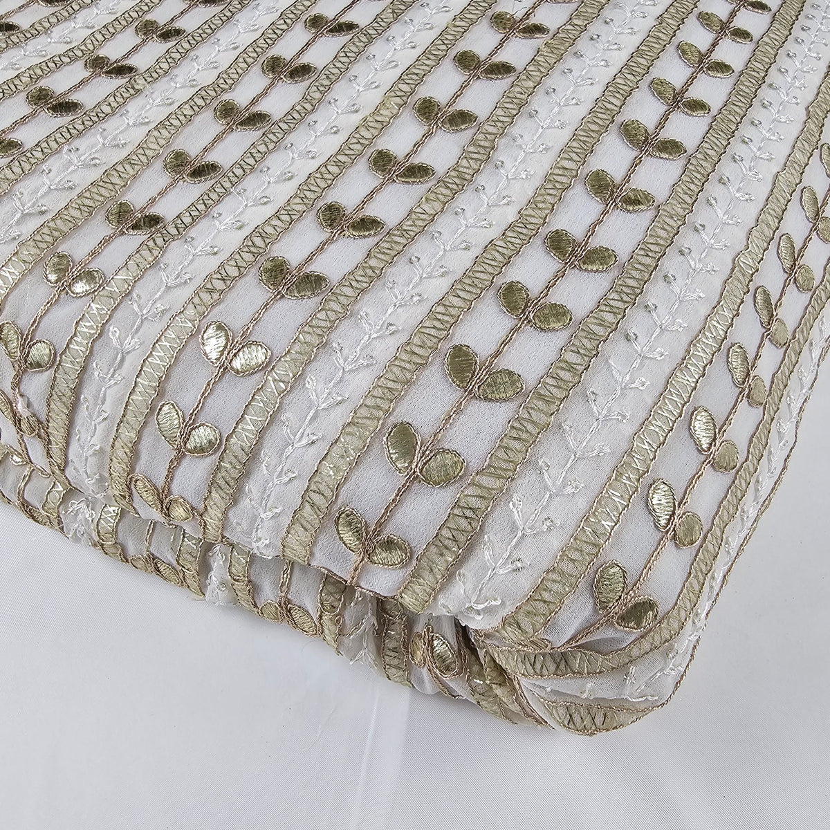 Kaneri Georgette Gota Patti Fabric on White Base