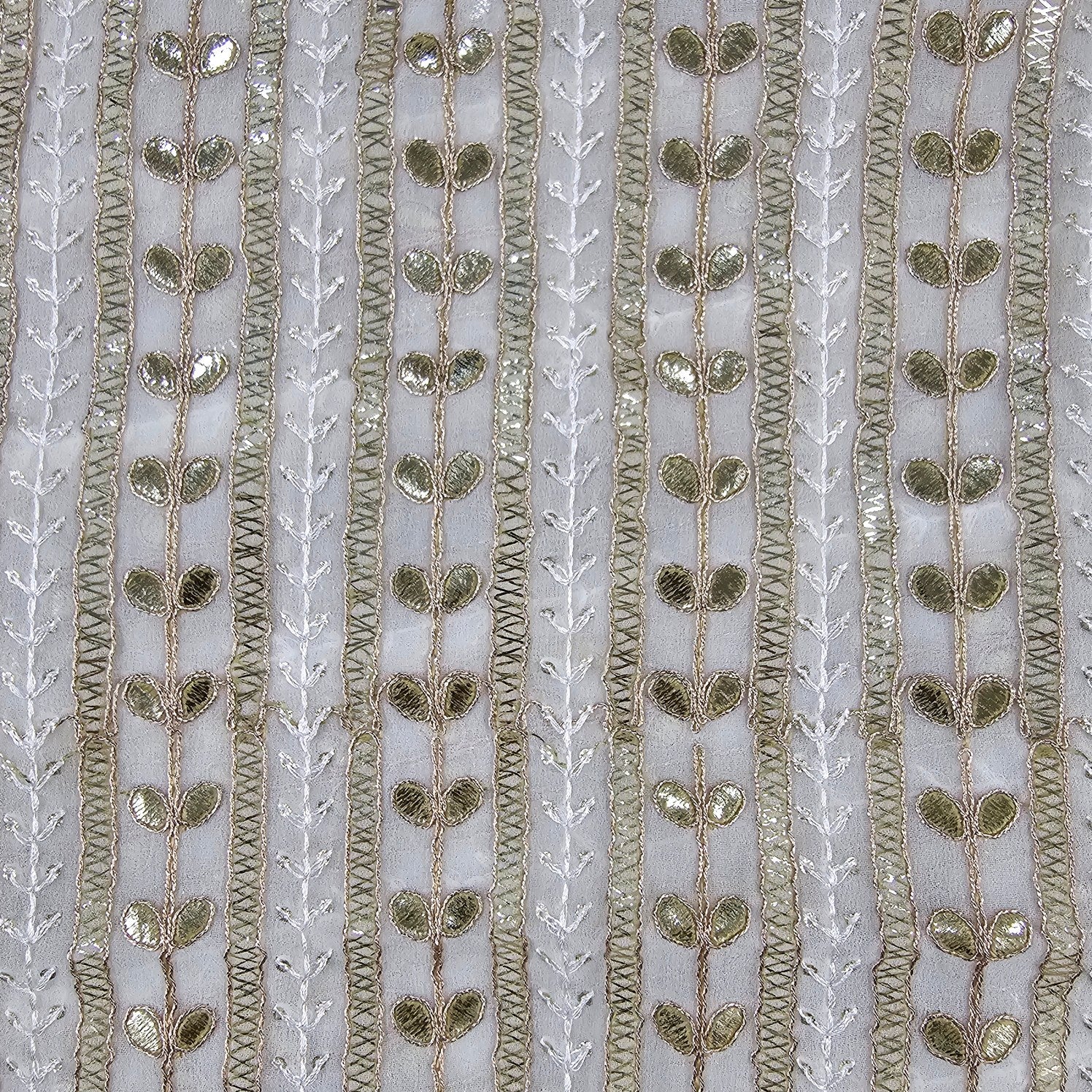 Kaneri Georgette Gota Patti Fabric on White Base