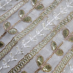 Kaneri Georgette Gota Patti Fabric on White Base