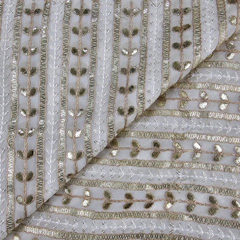 Kaneri Georgette Gota Patti Fabric on White Base