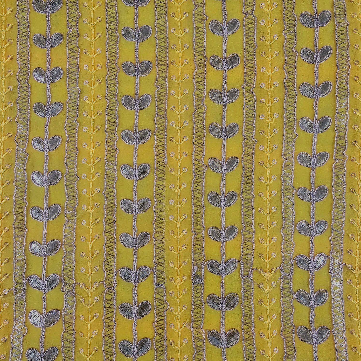 Kaneri Georgette Gota Patti Fabric on Yellow Base