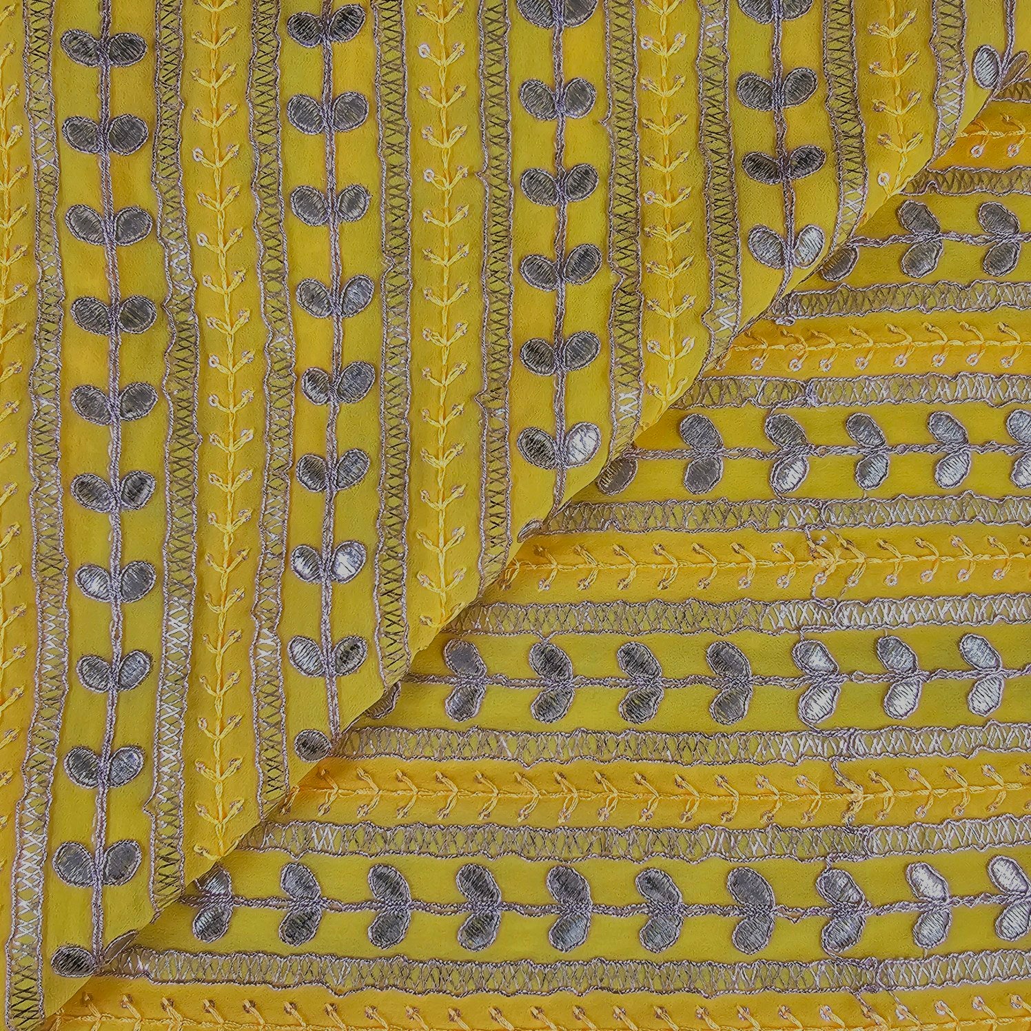 Kaneri Georgette Gota Patti Fabric on Yellow Base