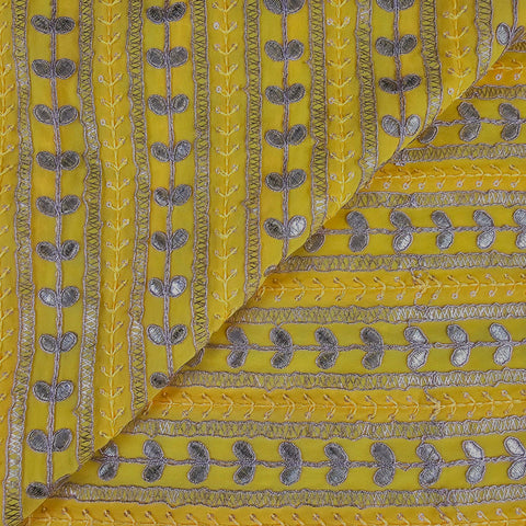 Kaneri Georgette Gota Patti Fabric on Yellow Base