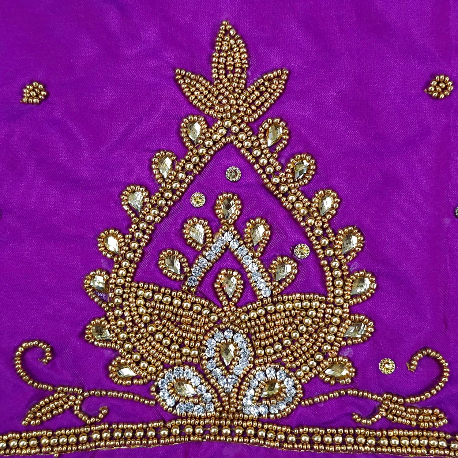 Ember Gold Zari Handwork Blouse Fabric on Vibrant Purple Base
