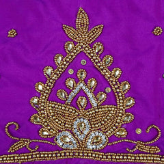 Ember Gold Zari Handwork Blouse Fabric on Vibrant Purple Base