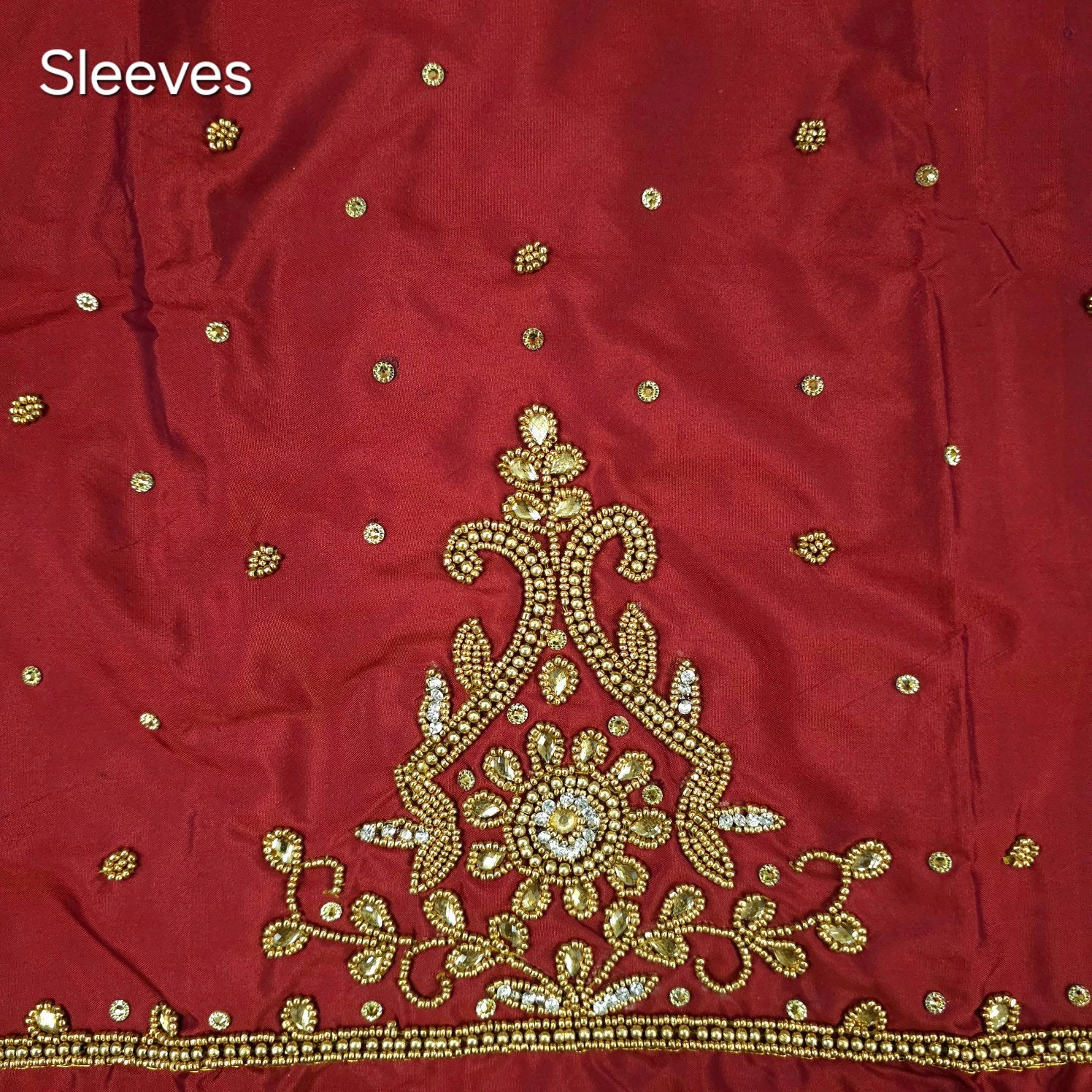 Ember Gold Zari Handwork Blouse Fabric on Deep Red Base