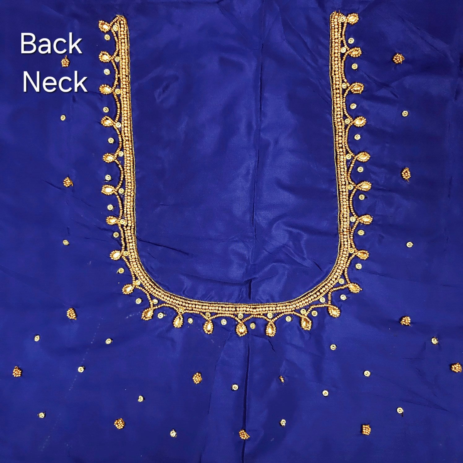 Ember Gold Zari Handwork Blouse Fabric on Dark Blue Base