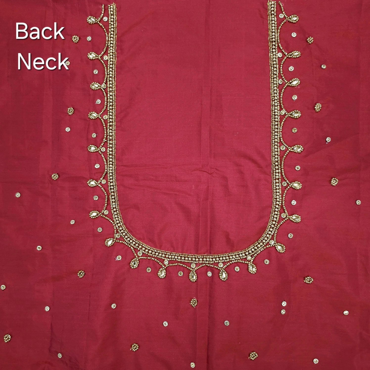 Ember Gold Zari Handwork Blouse Fabric on Wine Red Base