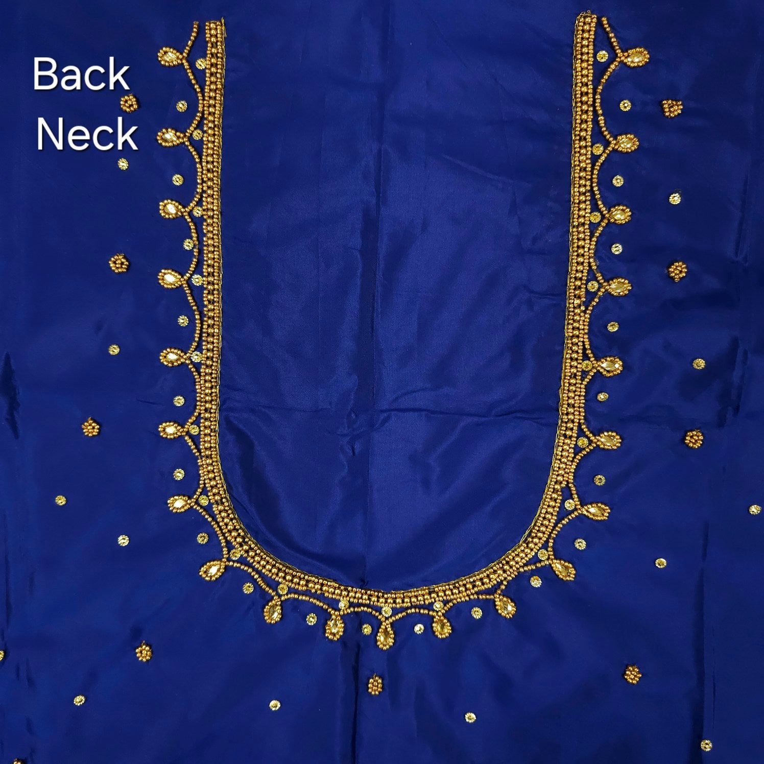 Ember Gold Zari Handwork Blouse Fabric on Navy Blue Base