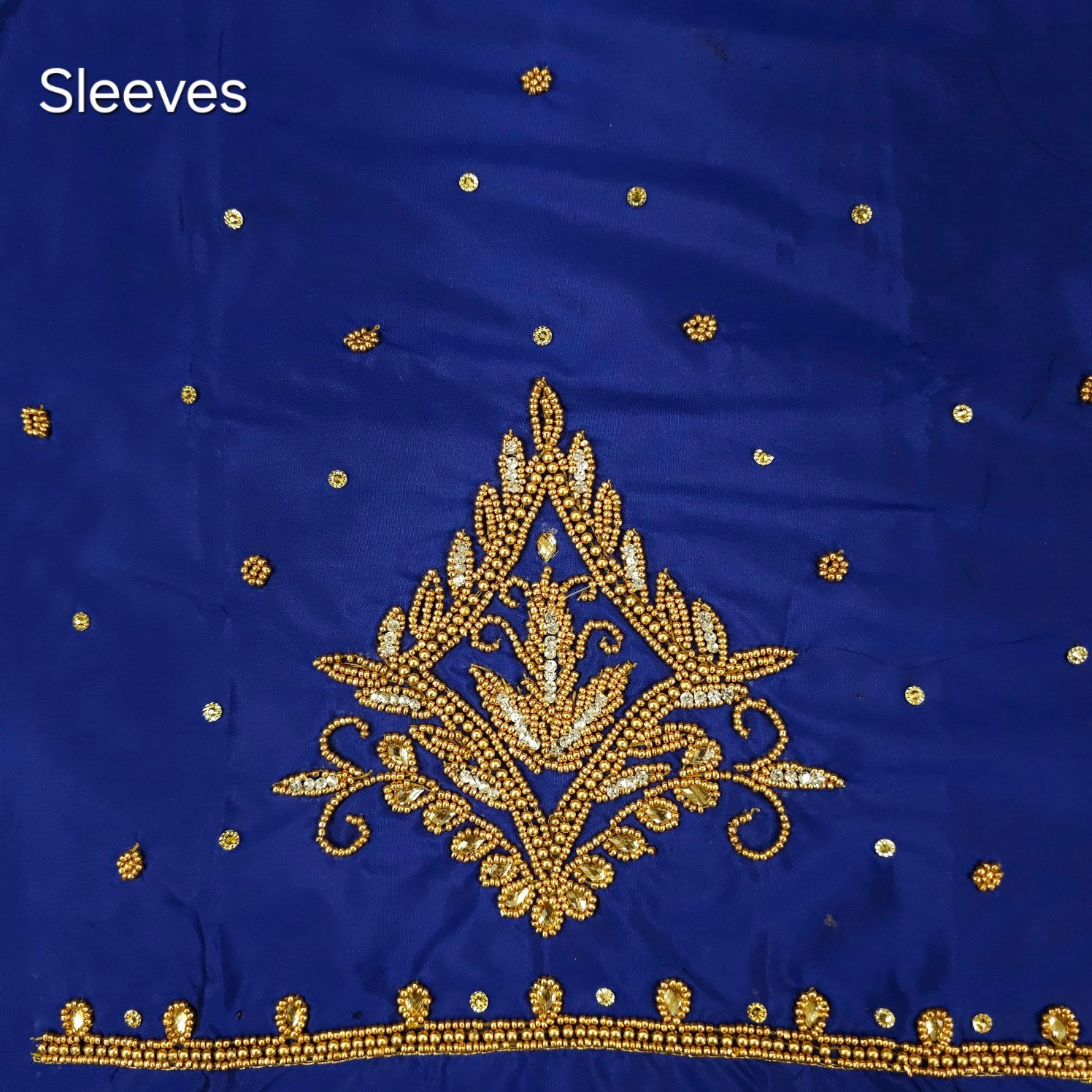 Ember Gold Zari Handwork Blouse Fabric on Navy Blue Base