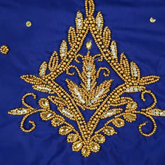 Ember Gold Zari Handwork Blouse Fabric on Navy Blue Base